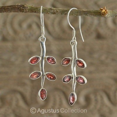 Hook EARRINGS Sterling SILVER & Genuine Red Garnet 4.36 g ~ Handmade in Bali