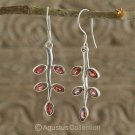 Hook EARRINGS Sterling SILVER & Genuine Red Garnet 4.36 g ~ Handmade in Bali