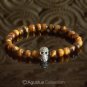 Stretch Bracelet Genuine 925 Sterling SILVER Skull Tiger-Eye 14.00 g ~ Size 6 ½