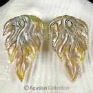 Iridescent Oyster SHELL CARVED Floral Design Earring Pair Handmade in Bali 7.77g