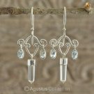 Hook EARRINGS Sterling SILVER, Genuine Blue TOPAZ & Crystal 3.85 g ~ Handmade