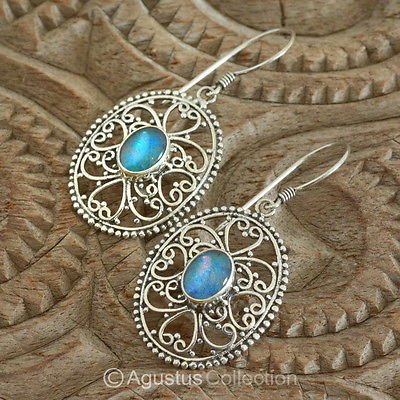 Hook EARRINGS Sterling SILVER & Australian Triplet Opal 5.40 g ~ Handmade