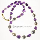 NECKLACE South Sea & Akoya Keshi PEARLS, AMETHYST BEADS, Gold Vermeil 925 SILVER