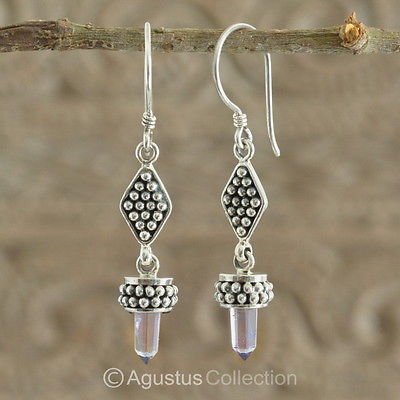 Hook EARRINGS Sterling SILVER & Genuine Amethyst Crystal 5.70 g ~ Handmade