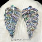 Multicolor PAUA ABALONE SHELL Iridescent Carved Fern Leaves Earring PAIR 2.30 g
