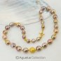 NECKLACE solid 22K GOLD with Multicolor Kasumi PEARLS China & Genuine DIAMONDS