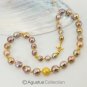 NECKLACE solid 22K GOLD with Multicolor Kasumi PEARLS China & Genuine DIAMONDS