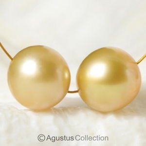 SOUTH SEA PEARLS Pair AAA Round Golden RAJA AMPAT Indonesia 11.7mm drilled 4.26g