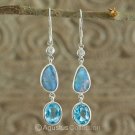 Hook EARRINGS Sterling SILVER, Triplet Opal & Swiss Blue Topaz 3.80 g ~ Handmade