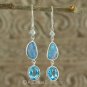 Hook EARRINGS Sterling SILVER, Triplet Opal & Swiss Blue Topaz 3.80 g ~ Handmade