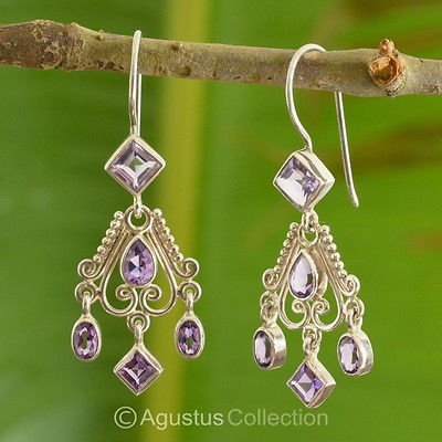 Hook EARRINGS Genuine Amethyst Sterling SILVER 5.10 g ~ Handmade