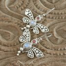 Hook EARRINGS Sterling Silver, Genuine Moonstone & Garnet 8.42 g ~ Handmade