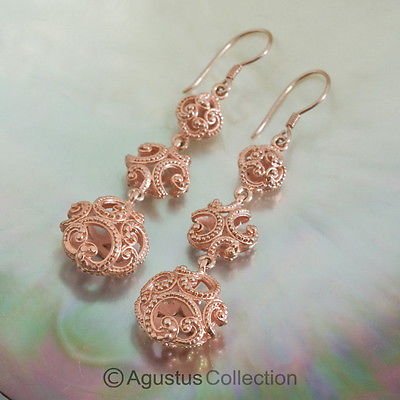 Hook EARRINGS Genuine 18K Rose Gold over Sterling SILVER 9.12 g ~ Handmade