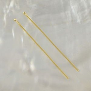 24K Gold Vermeil on 925 SILVER HEAD-PIN Findings Pair 3-Micron Gold-Plated 1.8"