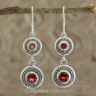 Hook EARRINGS Sterling SILVER & Genuine Red Garnet 8.15 g ~ Handmade in Bali