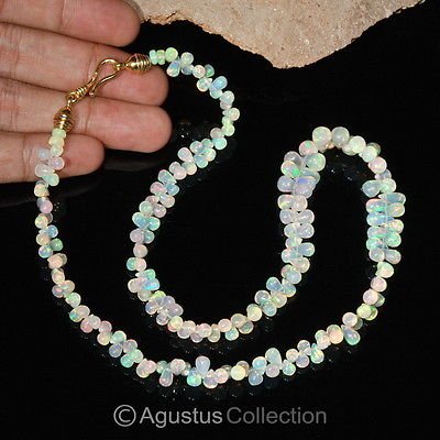 NECKLACE Multicolor Ethiopian Welo OPAL & Gold Vermeil 925 SILVER 18.5 inch