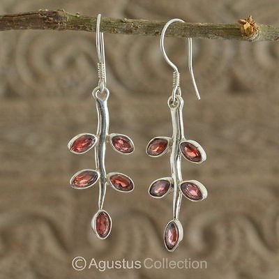 Hook EARRINGS Sterling SILVER & Genuine Red Garnet 4.50 g ~ Handmade in Bali
