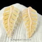 Apricot CONCH SHELL Carving Earring Pair Fern Leaves Art Design Hand-carved