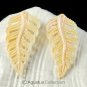 Apricot CONCH SHELL Carving Earring Pair Fern Leaves Art Design Hand-carved