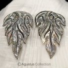 Iridescent Oyster SHELL CARVED Floral Design Earring Pair Handmade in Bali 7.79g