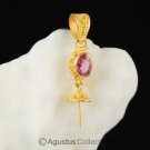 Solid 22K GOLD & PINK SPINEL Bali Granulation PENDANT BAIL & Pearl Cup 2.11 g