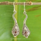 Dragon Hook Sterling SILVER EARRINGS & Genuine Garnet 8.80 g ~ Handmade in Bali