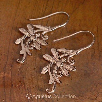 Dragonfly Hook EARRINGS Genuine 18K Rose Gold over Sterling SILVER 4.10 g