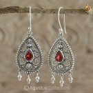 Hook EARRINGS Sterling SILVER & Genuine Red Garnet 4.90 g ~ Handmade in Bali
