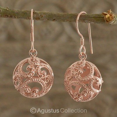 Hook EARRINGS Genuine 18K Rose Gold over Sterling SILVER 5.80 g ~ Handmade