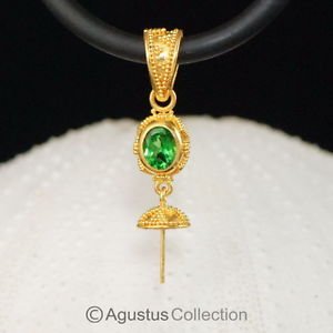 Solid 22K GOLD & Tsavorite Bali Granulation PENDANT BAIL & Pearl Cup 2.15 g