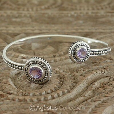 Cuff Bracelet Genuine 925 Sterling SILVER & Amethyst 17.50 g ~ Handmade in Bali