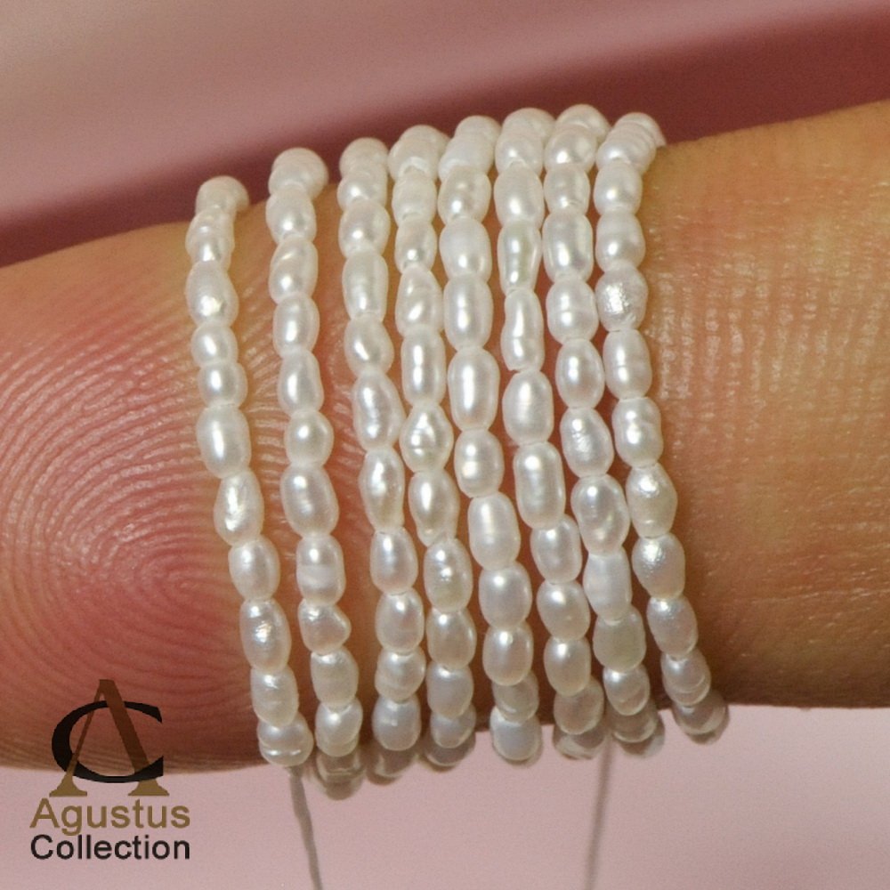 Tiny FRESHWATER PEARLS Cream Rice-Corn Seed 15.5+ Strand Small 1.6 mm Diameter