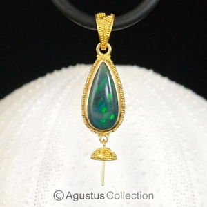 Solid 22K GOLD & Welo Opal Bali Granulation PENDANT BAIL & Pearl Cup 3.93 g