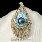 Multicolor PAUA ABALONE Shell Carving & Mabe Pearl PEACOCK Feather PENDANT 5.12g