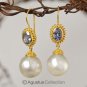 EARRINGS solid 22K GOLD with Tanzanite & Cream White SOUTH SEA PEARLS 10.41 g