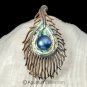 Multicolor PAUA ABALONE Shell Carving & Mabe Pearl PEACOCK Feather PENDANT 4.88g