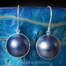 Handcrafted Designer Hook EARRINGS Blue Mabe Pearls & 925 Sterling Silver 4.5 g