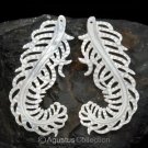 White Mother-of-Pearl SHELL CARVING Guinea Fowl FEATHER Earrings Pair 2.96 g