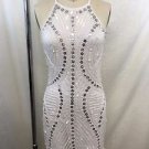 PARKER WHITE SILVER SEQUIN BEADED HALTER DRESS SIZE S RET $396