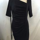 CALVIN KLEIN BLACK RUCHED ASYMM 3/4 SLEEVE DRESS SIZE 8