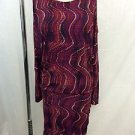 VERONICA M PURPLE/ RED OPEN SHOULDER L/S ELASTIC WAIST DRESS SIZE SMALL