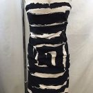 NICOLE MILLER CREAM/ BLACK PRINT SILK STRAPLESS MINI DRESS SIZE 6