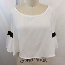 JAPONICA WHITE WIDE NECK BLACK LACE DETAIL SLV CROP TOP SIZE M