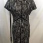 KEVAN HALL BLACK WHITE PRINT LEATHER PANEL DETAIL S/S SHIFT DRESS SIZE S