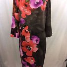 ST JOHN BROWN/ ORANGE SILK FLORAL L/S SHIFT DRESS SIZE 8