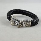 KING BABY 925 STERLING SILVER DRAGON BLACK BRAIDED LEATHER BRACELET