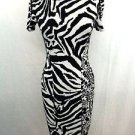 BLUMARINE BLACK/ WHITE ZEBRA PRINT JEWELED SLEEVES BODYCON DRESS SIZE 38