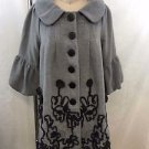 RYU GRAY CHARCOAL LACE EMBROIDERED BELL SLEEVE COAT SIZE S
