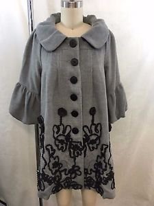 RYU GRAY CHARCOAL LACE EMBROIDERED BELL SLEEVE COAT SIZE S