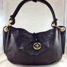 BCBG MAXAZRIA BLACK LEATHER GOLD HARDWARE FOLD OVER SHOULDER BAG